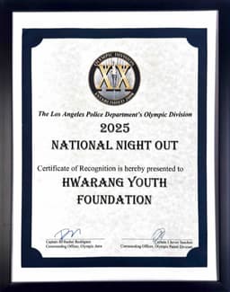 Award or certificate of recognition received by Hwarang Youth Foundation