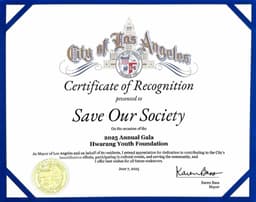 Award or certificate of recognition received by Hwarang Youth Foundation